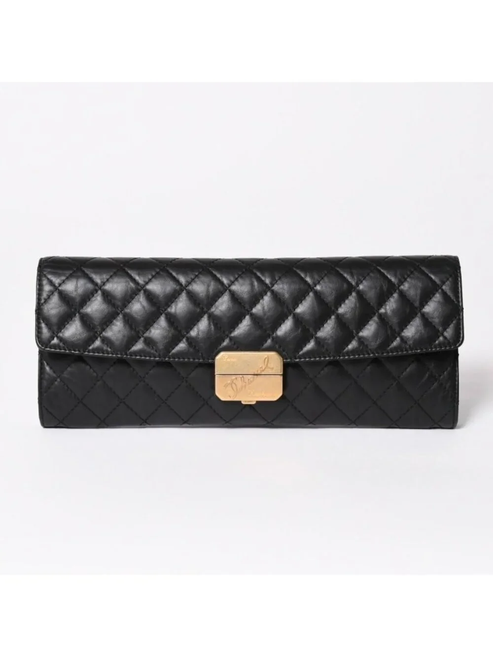Chanel Metiers D'art Collection Clutch CC Logo Aged Calfskin Black